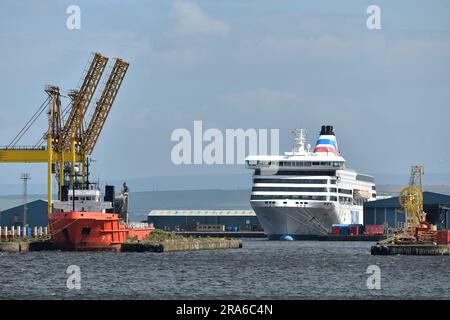 Edinburgh Scotland, Vereinigtes Königreich, 01. Juli 2023. Die Fähre MS Victoria, die am Hafen von Leith angelegt hat, wurde für ukrainische Flüchtlinge genutzt. Live-Nachrichten von sst/alamy Stockfoto