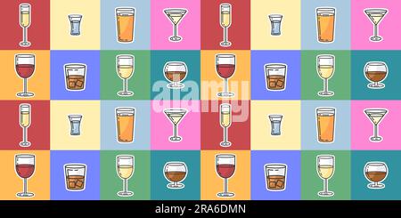 vektordarstellung von Alkoholsymbolen.Alkoholvorlage Muster für Bar,Menü,lustige Verpackung Stock Vektor