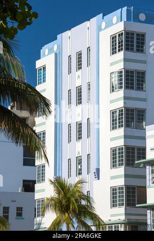 Miami Beach, Florida, USA. Hochhausfassade des Park Central Hotel, Ocean Drive, Miami Beach Architectural District, South Beach. Stockfoto