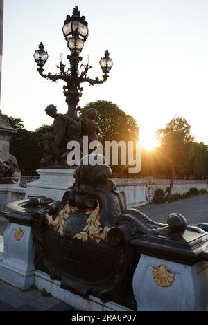 Die Brücke Alexandre III ist ein Deck Bogenbrücke, die Seine in Paris erstreckt. Es gilt als der am meisten verzierte, extravagante Brücke in der Stadt Stockfoto