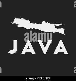 Java-Symbol. Inselkarte auf dunklem Hintergrund. Stilvolle Java-Karte mit Inselname. Vektordarstellung. Stock Vektor