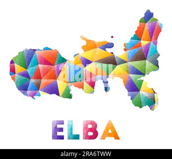 Elba – farbenfrohe niedrige Poly-Insel-Form. Mehrfarbige geometrische Dreiecke. Modernes, trendiges Design. Vektordarstellung. Stock Vektor
