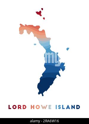 Lord-Howe-Insel-Karte. Karte der Insel mit wunderschönen geometrischen Wellen in rot-blauen Farben. Lebendige Lord-Howe-Form. Vektordarstellung. Stock Vektor