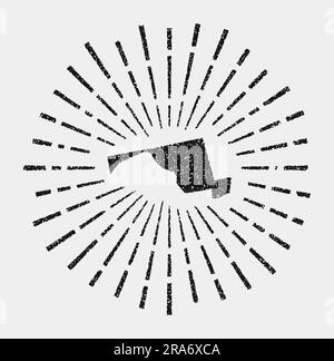 Vintage-Karte von Maryland. Grunge Sunburst rund um den US-Staat. Schwarze Maryland-Form mit Sonnenstrahlen auf weißem Hintergrund. Vektorabbildung. Stock Vektor