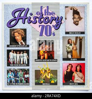 LP-Titelseite des Albums „History of the 70s“ Stockfoto