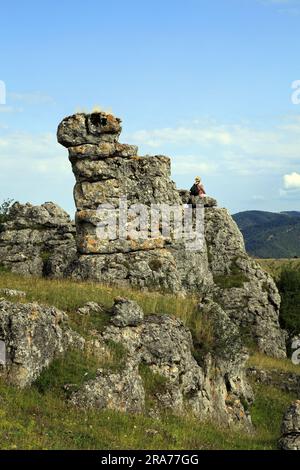 Das Chaos von Nimes-le-Vieux, ruiniforme Stätte. Cevennes-Nationalpark. Okzitanien, Frankreich Stockfoto