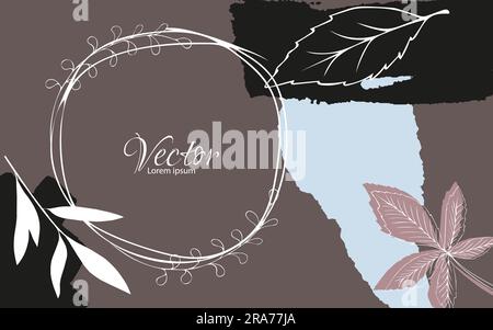 Abstrakter Hintergrund. Luxuriöse Tapete in minimalem Stil mit Strichkunstblume und botanischen Blättern, organische Spritzer. Stock Vektor