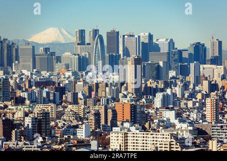 Tokio, Japan in Shinjuku mit Mt. Fuji am Horizont. Stockfoto