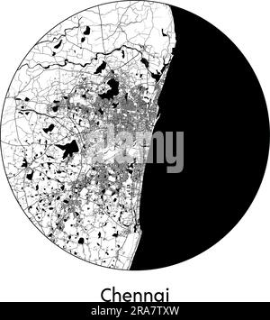 Stadtplan Chennai India Asia Vector Illustration schwarz weiß Stock Vektor