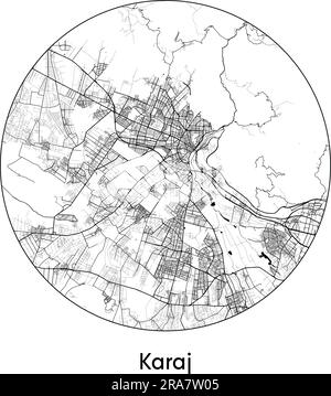 Stadtplan Karaj Iran Asien Vektordarstellung schwarz weiß Stock Vektor