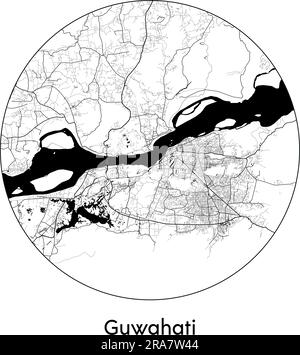 Stadtplan Guwahati Indien Asien Vektordarstellung schwarz weiß Stock Vektor