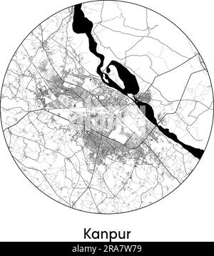 Stadtplan Kanpur Indien Asien Vektordarstellung schwarz weiß Stock Vektor