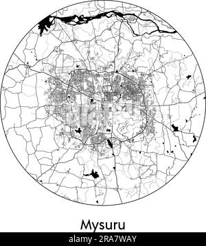 Stadtplan Mysuru Indien Asien Vektordarstellung schwarz weiß Stock Vektor