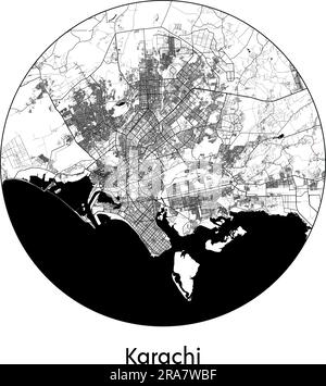 Stadtplan Karatschi Pakistan Asien Vektordarstellung schwarz weiß Stock Vektor