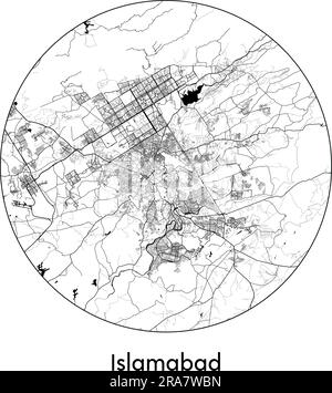 Stadtplan Islamabad Pakistan Asien Vektordarstellung schwarz weiß Stock Vektor