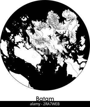 Stadtplan Batam Indonesien Asien Vektordarstellung schwarz weiß Stock Vektor