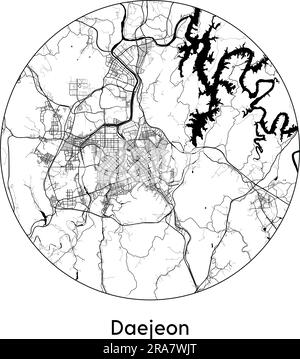 Stadtplan Daejeon Südkorea Asien Vektordarstellung schwarz weiß Stock Vektor