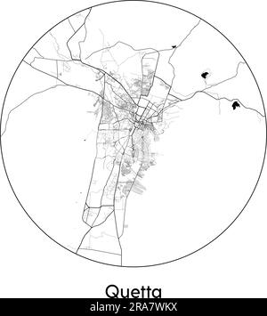 Stadtplan Quetta Pakistan Asien Vektordarstellung schwarz weiß Stock Vektor