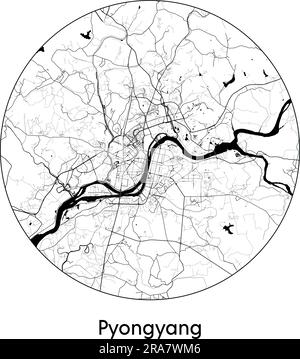 Stadtplan Pyongyang Nordkorea Asien Vektordarstellung schwarz weiß Stock Vektor