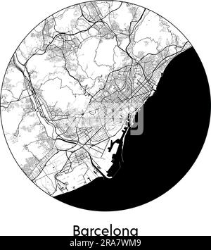 Stadtplan Barcelona Spanien Europa Vektordarstellung schwarz weiß Stock Vektor