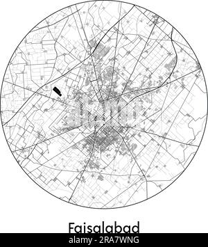 Stadtplan Faisalabad Pakistan Asien Vektordarstellung schwarz weiß Stock Vektor