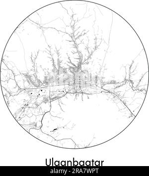 Stadtplan Ulaanbaatar Mongolei Asien Vektordarstellung schwarz weiß Stock Vektor