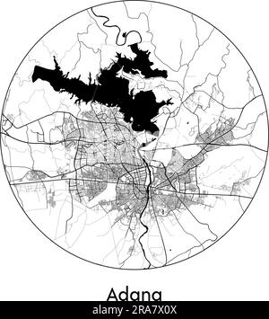 Stadtplan Adana Türkei Asien Vektordarstellung schwarz weiß Stock Vektor