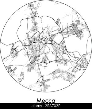 Stadtplan Mekka Saudi-Arabien Asien Vektordarstellung schwarz weiß Stock Vektor