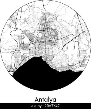 Stadtplan Antalya Türkei Asien Vektordarstellung schwarz weiß Stock Vektor