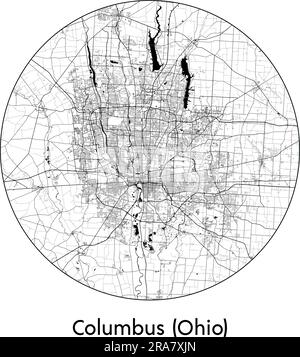 Stadtplan Columbus (Ohio) USA Nordamerika Vektordarstellung schwarz weiß Stock Vektor