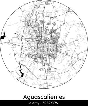 Stadtplan Aguascalientes Mexiko Nordamerika Vektordarstellung schwarz weiß Stock Vektor