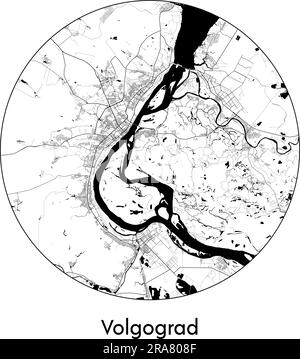 Stadtplan Wolgograd Russland Europa Vektordarstellung schwarz weiß Stock Vektor