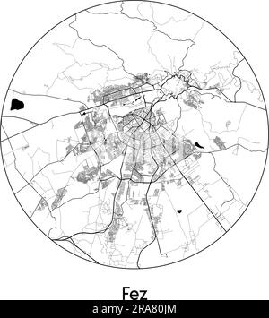 Stadtplan Fez Marokko Afrika Vektor Illustration schwarz weiß Stock Vektor