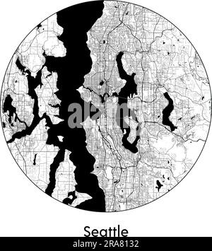 Stadtplan Seattle USA Nordamerika Vektordarstellung schwarz weiß Stock Vektor