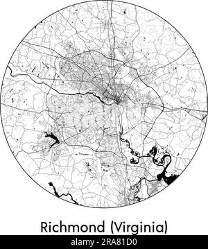 Stadtplan Richmond (Virginia) USA Nordamerika Vektordarstellung schwarz weiß Stock Vektor