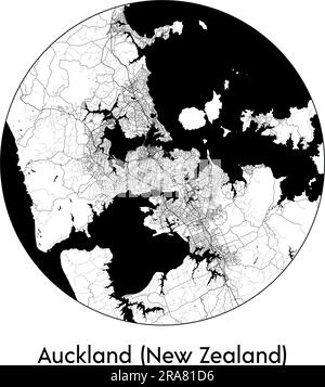 Stadtplan Auckland (Neuseeland) Neuseeland Ozeanien Vektordarstellung schwarz weiß Stock Vektor