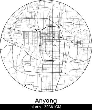 Stadtplan Anyang China Asien Vektordarstellung schwarz weiß Stock Vektor