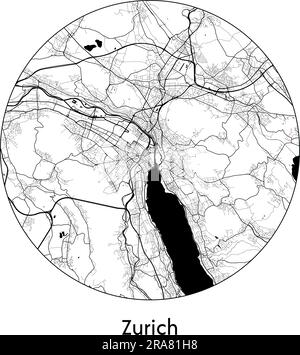 Stadtplan Zürich Schweiz Europa Vektordarstellung schwarz weiß Stock Vektor