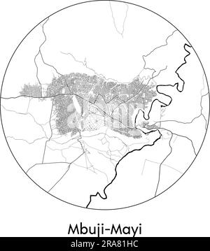 Stadtplan Mbuji-Mayi Demokratische Republik Kongo Afrika Vektor Illustration schwarz weiß Stock Vektor