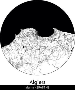 Stadtplan Algier Algerien Afrika Vektordarstellung schwarz weiß Stock Vektor