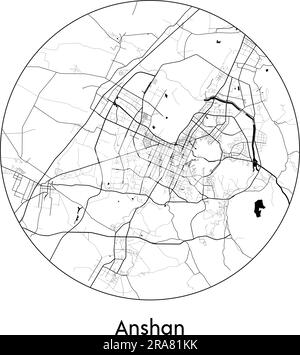 Stadtplan Anshan China Asien Vektordarstellung schwarz weiß Stock Vektor