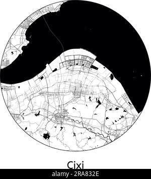 Stadtplan Cixi China Asien Vektordarstellung schwarz weiß Stock Vektor