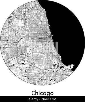 Stadtplan Chicago USA Nordamerika Vektordarstellung schwarz weiß Stock Vektor