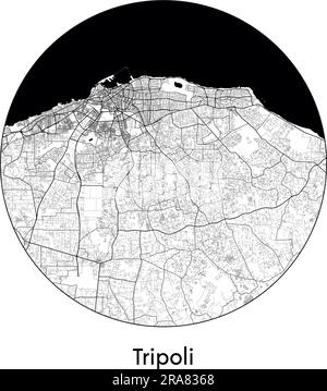 Stadtplan Tripolis Libyen Afrika Vektor Illustration schwarz weiß Stock Vektor