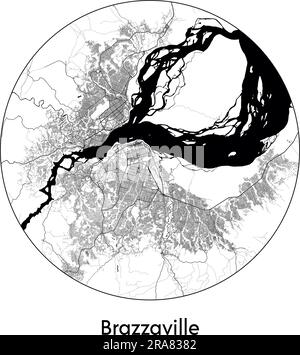 Stadtplan Brazzaville Republik Kongo Afrika Vektor Illustration schwarz weiß Stock Vektor