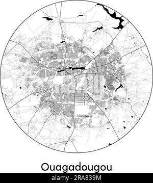 Stadtplan Ouagadougou Burkina Faso Afrika Vektordarstellung schwarz weiß Stock Vektor