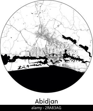 Stadtplan Abidjan Elfenbeinküste Afrika Vektor Illustration schwarz weiß Stock Vektor