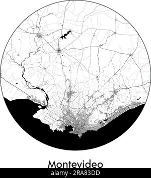 Stadtplan Montevideo Uruguay Südamerika Vektordarstellung schwarz weiß Stock Vektor