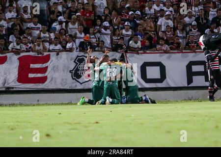 Recife, Brasilien. 01. Juli 2023. PE - RECIFE - 01/07/2023 - BRASILEIRO D 2023, SANTA CRUZ X NACIONAL DE PATOS - Hebert Spieler von Nacional de Patos feiert sein Tor bei einem Spiel gegen Santa Cruz im Arruda Stadion für die brasilianische Meisterschaft D 2023. Foto: Rafael Vieira/AGIF/Sipa USA Kredit: SIPA USA/Alamy Live News Stockfoto