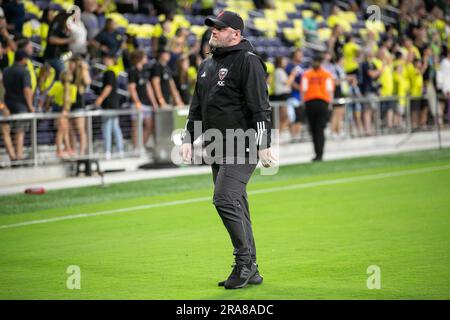 Nashville, Tennessee, USA. 1., Juli 2023. D.C. United Manager Wayne Rooney. Nashville SC besiegt D.C. United 2-0 im GEODIS Park. Kredit: Kindell Buchanan/Alamy Live News. Stockfoto